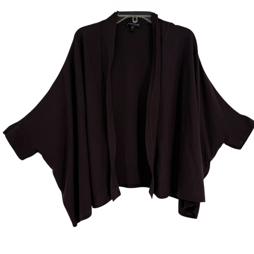 Eileen Fisher Size Medium Silk Blend Dolman  Sleeve Open Cardigan Sweater Plum